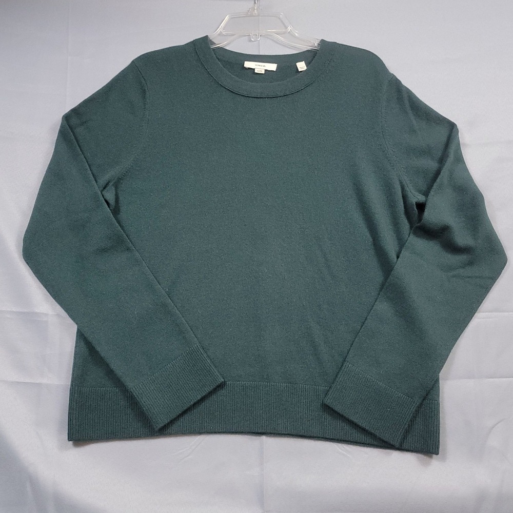 Vince Crewneck Sweater Womens XL Green 100% Cashmere Long Sleeve Ribbed Trim